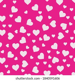 Mixed placed pink heart shape and repetitive pattern structure on white background. seamless heart pattern