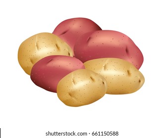 Mixed potatoes on white background