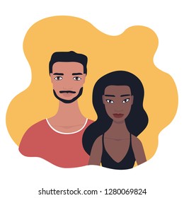 Mixed Race Couple Portrait Multi Racial Relationship Happy Young People Family Handsome Arabic Arab Hispanic Man And Beautiful Pacific Islander South East Asian African Woman Love Happiness Concept 