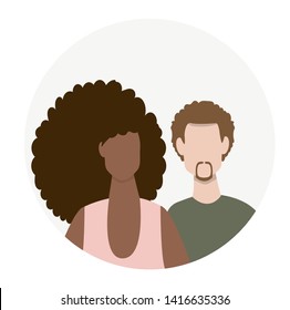 Mixed race couple vector illustration. Interracial relationship, marriage, romance.