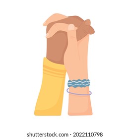 mixed races holding hands isolated