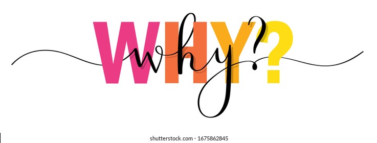 WHY? mixed rainbow-colored vector typography banner with brush calligraphy