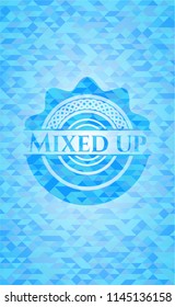 Mixed up realistic sky blue emblem. Mosaic background