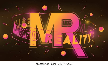 Mixed reality concept. Advertising poster or banner for website. Modern technologies, innovations and digital world. Gadgets for learning and games. MR, VR and AR. Cartoon 3D vector illustration