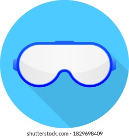 Mixed Reality Headset Device Front View, Safety Goggles Personal Protective Equipment (PPE) Laboratory Equipment Cartoon Vector Long Shadow Round Icon on White Background