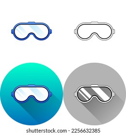 Mixed Reality Headset Device Front View, Safety Diving Scuba Goggles, Set of Flat Long Shadow, Color, Black-White Silhouette, Line Art Logo Icon Symbol Isolated on White Background