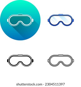 Mixed Reality Headset Device Front View, Safety Diving Scuba Goggles, Set of Flat Long Shadow, Color, Black-White Silhouette, Line Art Icon Symbol Logo Isolated on White Background