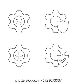 Um conjunto misto de quatro ícones para configurações de adição, êxito e segurança.