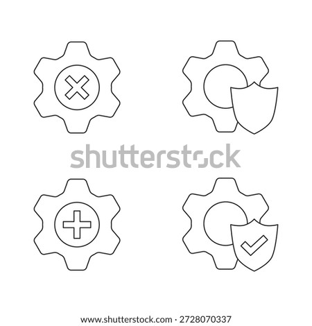 A mixed set of four icons for add, success, and security settings.