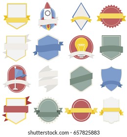 Mixed Set of Light Bulb Spaceship Flag Badges Emblem Label Icon Illustration Vector