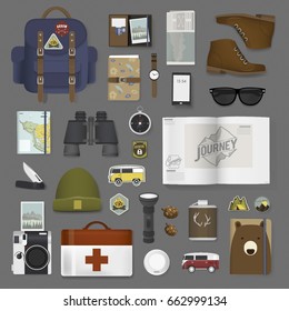 Mixed Set of Travel Packing Stuff Illustration Vector