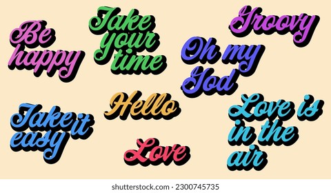 Mixed set of vector groovy typography
