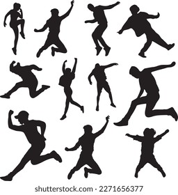 mixed silhouettes of people jumping, design suitable for digital printing, poster, card, sublimation
