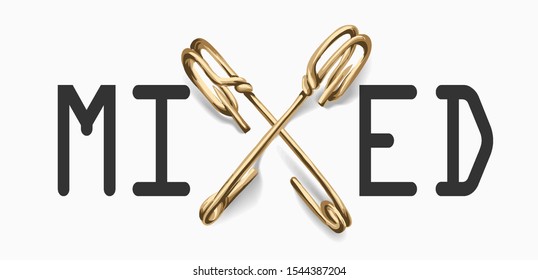 mixed slogan with gold vintage pins illustration 