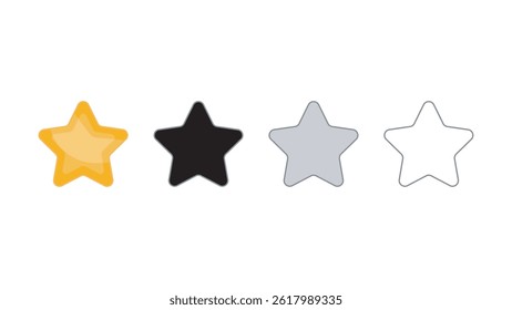 Mixed star rating icons (gold, black, gray, outline). Useful for visual reviews, ratings, product feedback, websites, apps, and dashboards.