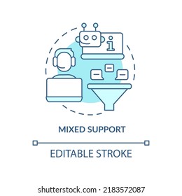 Mixed support turquoise concept icon. Client engagement platform feature abstract idea thin line illustration. Isolated outline drawing. Editable stroke. Arial, Myriad Pro-Bold fonts used