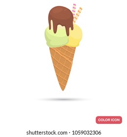 Mixed tasre ice cream cone with chocolate color flat icon