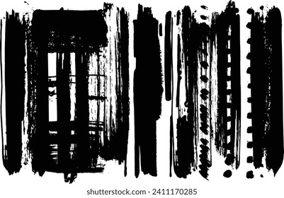 Collage de textura mixta Colección vectorial de pinceles negros. Pintura seca, pincel de tinta, pinceladas de pincel, pinceles, líneas, marcos, caja, gruñido.