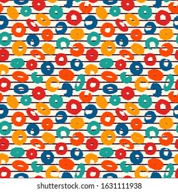 Mixed texture seamless pattern. Spotted freehand brush surface print. Deformed polka dot, circle, stripe motif. Contemporary grunge design texture. Handdrawn doodle vector modern abstract background