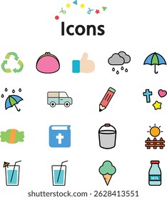 Ilustração do conjunto de ícones coloridos do tema misto com 20 símbolos bonitos