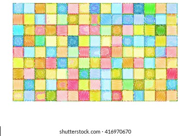 mixed tile wall drawn with color pencil