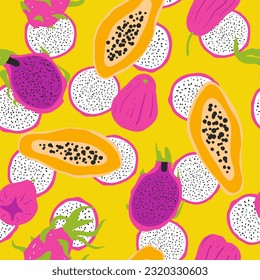 Mixed tropical fruits seamless pattern