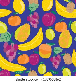 Mixed tropical fruits. Seamless vector repeat pattern. Great for home decor, wrapping, fashion, scrapbooking, wallpaper, gift, kids, apparel.