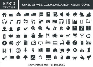 Mixed UI, Web, Communication, Media Icons