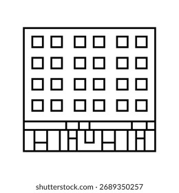 Gebäude mit gemischtem Verwendungszweck Urbanisierungslinie Symbol Vektor. Gebäude mit gemischter Nutzung Urbanisierungsschild. isoliertes Kontursymbol, schwarze Illustration