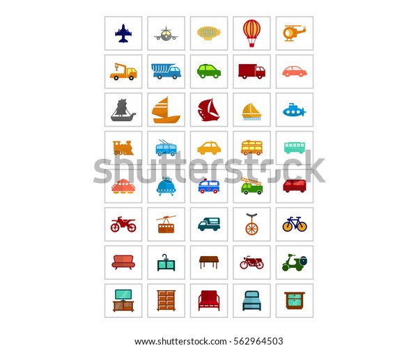 mixed variation transportation furniture image vector\
logo symbol icon set