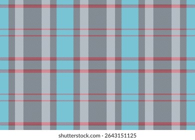 Mixed vector check pattern, apartment fabric texture seamless. Wide background tartan plaid textile in cyan and red colors palette.