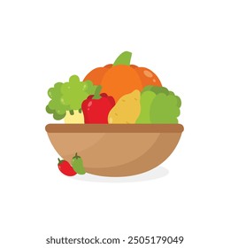Mixed Vegetables in a Bowl Illustration