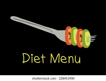 mixed vegetables on fork diet menu concept.  vector illustration