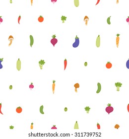 Mixed vegetables seamless pattern on white background
