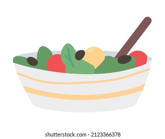 Mixed vegetables semi flat color vector object. Full sized item on white. Dinner served. Healthy and organic salad simple cartoon style illustration for web graphic design and animation