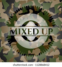 Mixed up written on a camouflage texture