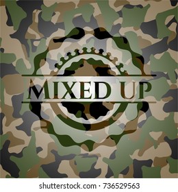 Mixed up written on a camouflage texture