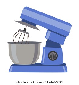 Mixer with bowl. Cooking equipment, mixer, flour, different kinds of bread isolated on white. Vector illustration