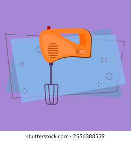 Mixer cartoon illustration. Orange mixing tool with whisk for cooking. Home appliance concept. Vector illustration can be used for topics like kitchen, kitchenware, smoothie