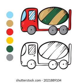 Сoncrete mixer Coloring page for preschool children. Learn numbers for kindergartens and schools. Educational game.