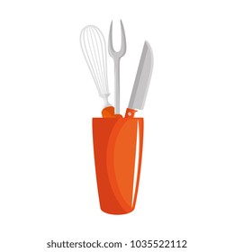 mixer and cutlery in pot