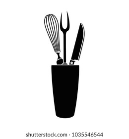 mixer and cutlery in pot