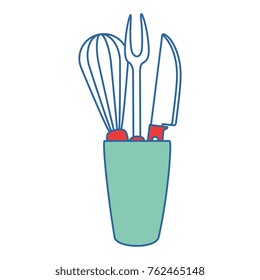 mixer and cutlery in pot