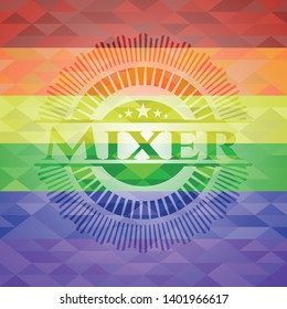 Mixer emblem on mosaic background with the colors of the LGBT flag