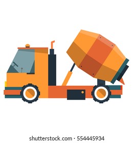 Mixer In Flat Style. Construction Equipment For Pouring Of Cement. Vector Illustration On A White Background