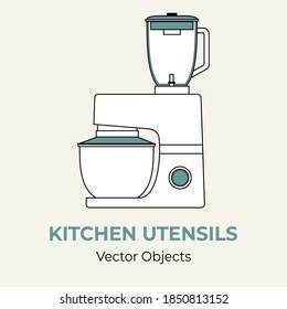 Mixer food processor mix blender vector illustration. Vector line illustration isolated. Kitchen mixer logo icon bakery banner flayer. White logo silhouette retro food processor isolate background