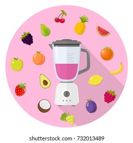 mixer with fruit flat design icon