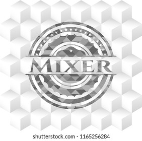 Mixer grey badge with geometric cube white background