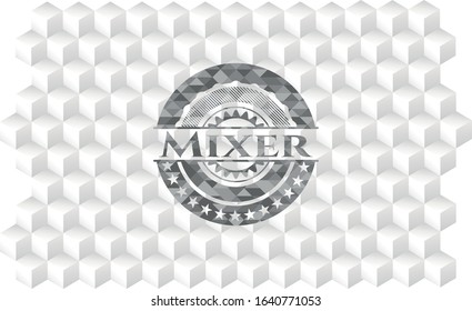 Mixer grey emblem with geometric cube white background