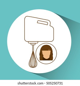 mixer hand kitchen cook icon, female avatar design vector illustration eps 10